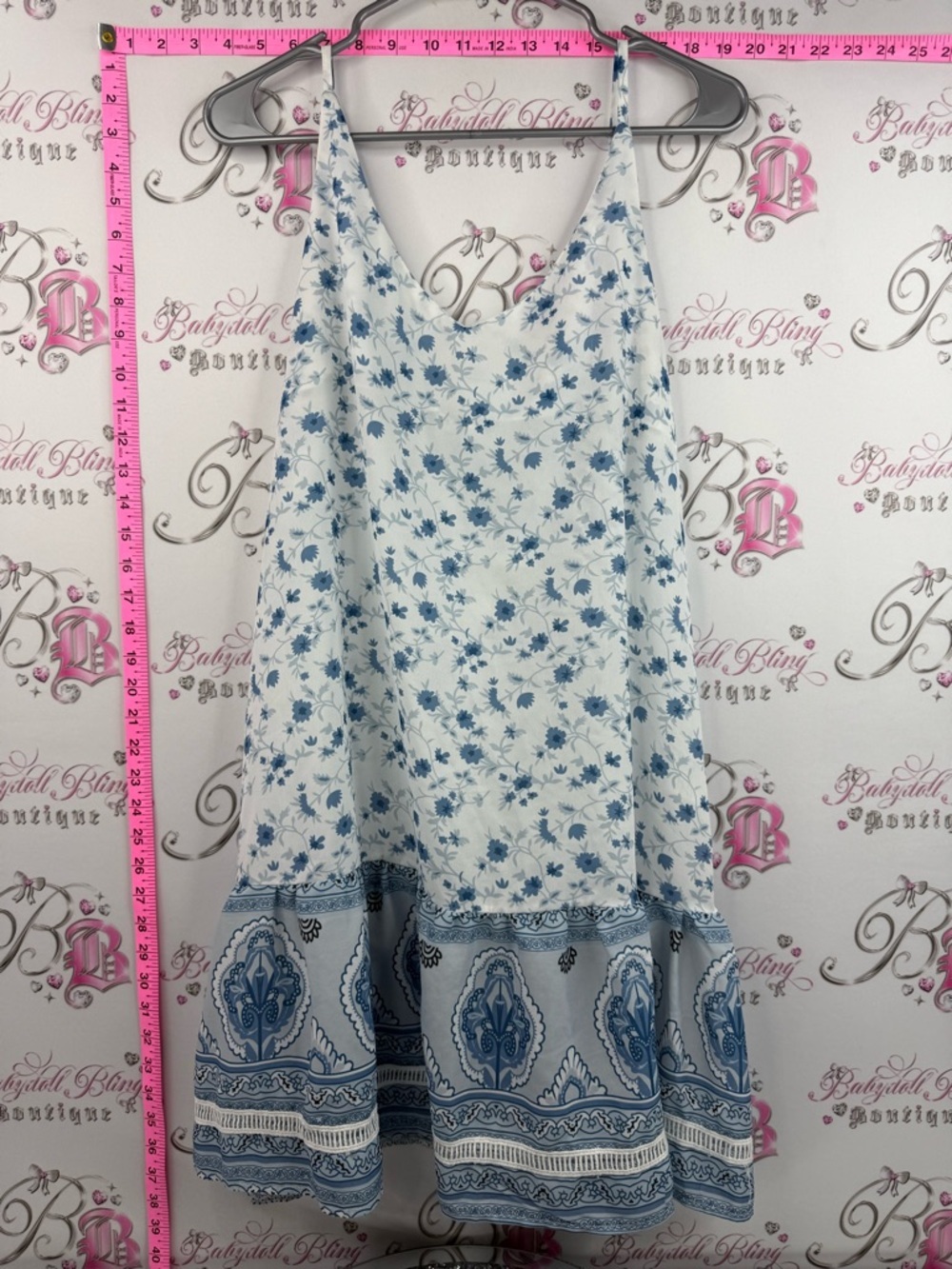 Cupshe dress beach cover up White and Blue Floral Slip Dress with Border Hem - Picture 1 of 11